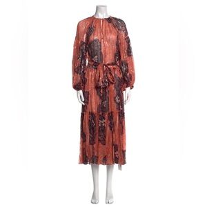 Ulla Johnson Orange and Black Floral Long Sleeve Dress